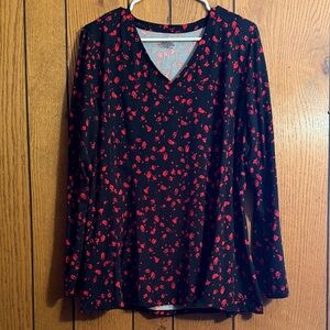 Lane Bryant Black and Red Floral Long Sleeve Top
